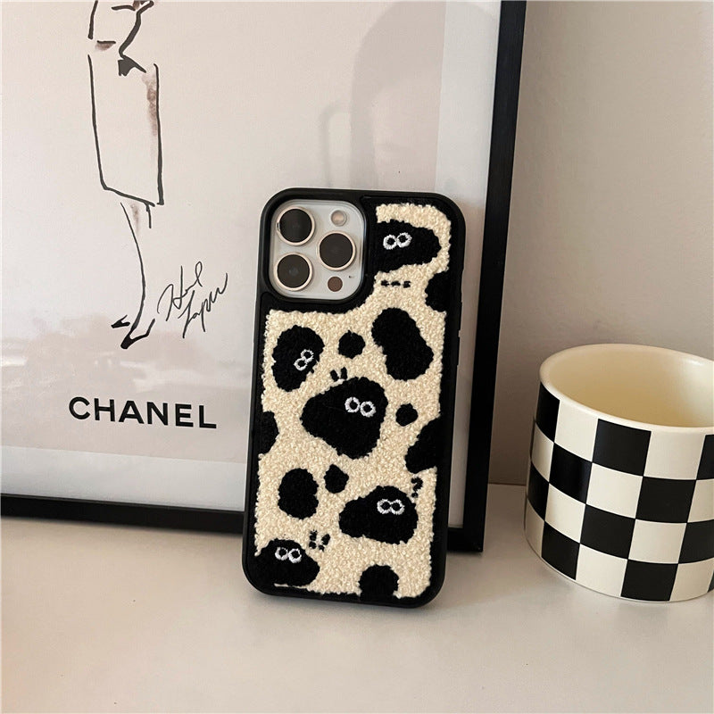 Broderie en peluche Bûches mignons Étui téléphonique