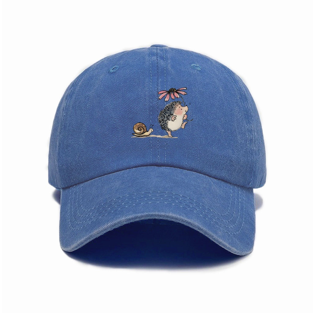 Simple cartoon Hedgehog et escargot imprimé Lavé l'ancienne casquette de baseball