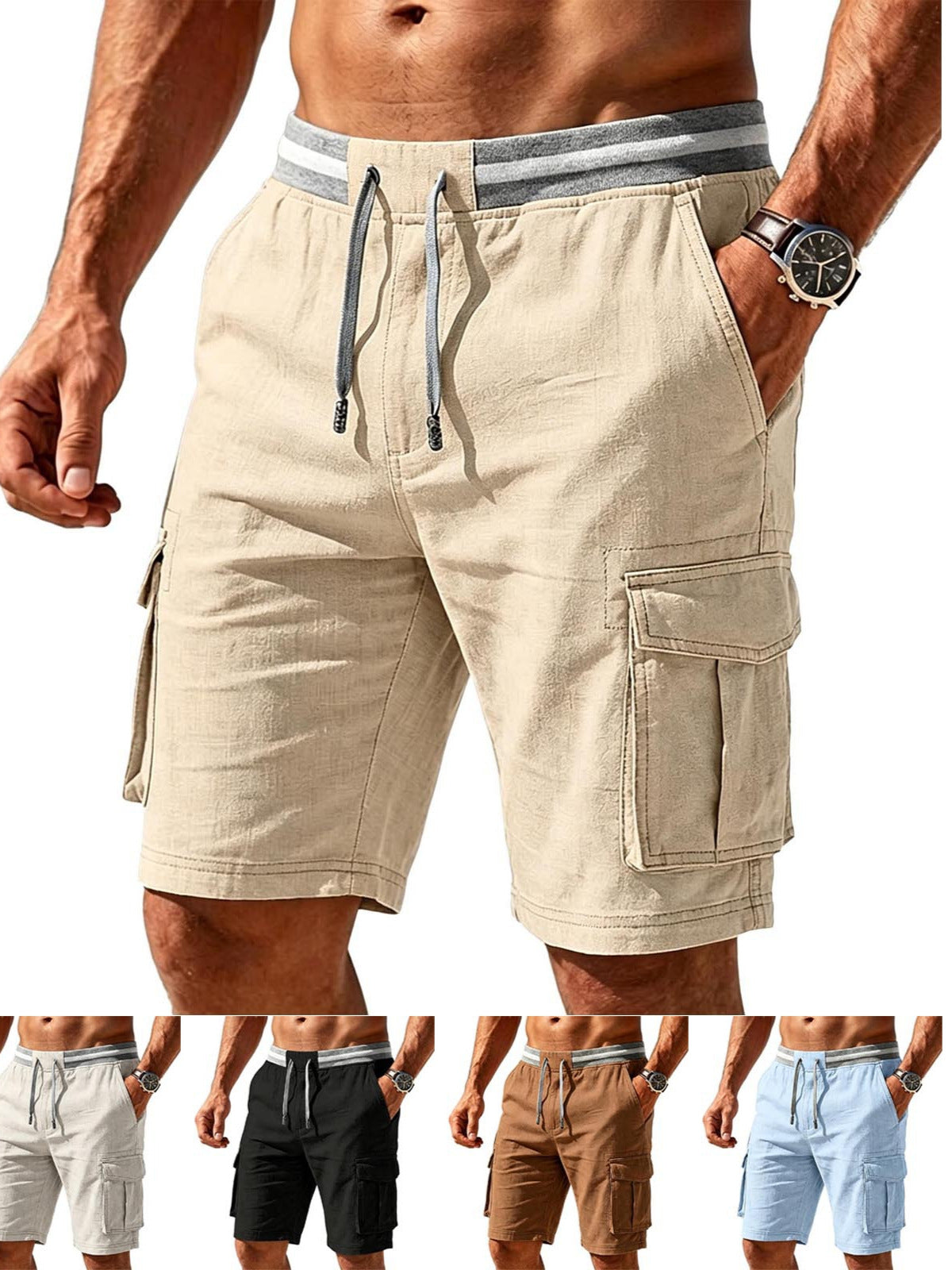 Hot-vending Mode hommes Casual Mode coton et lin élastique cordon de serrage travail Sh
