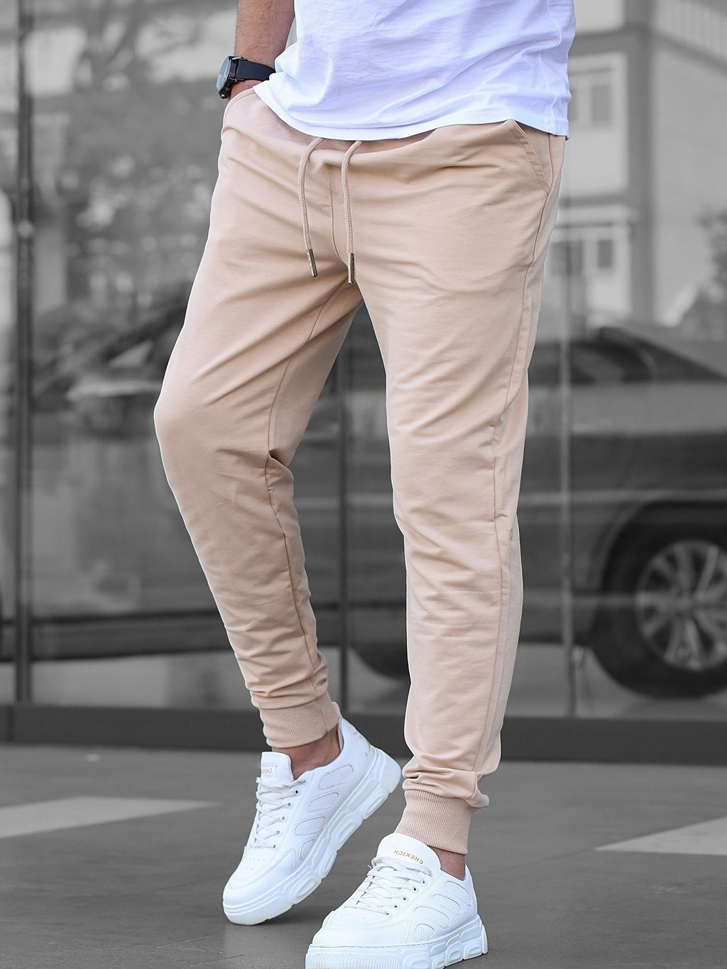 Casual Sporty Lightweight Respirant style américain Pantalons Slim-fit de couleur unie