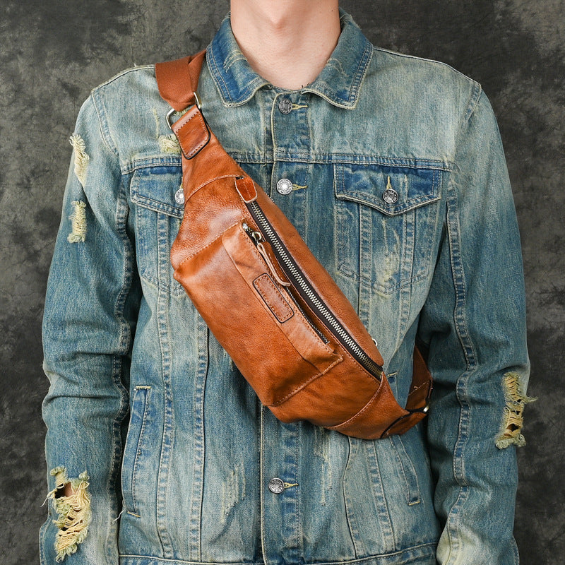 Sac de poitrine en cuir véritable rétro casual