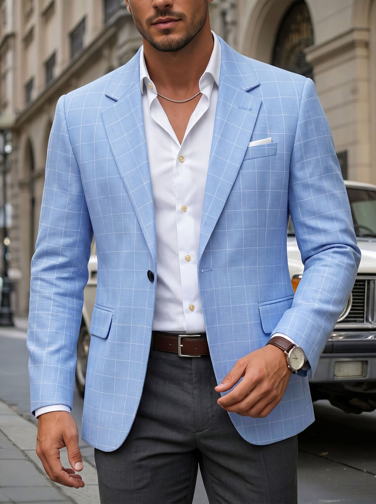 Veste de costume en Plaid de style entreprise légère pour hommes