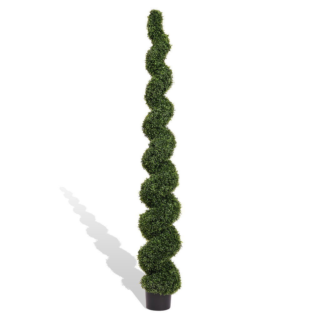 7FT Spiral Arbres topiaires artificiels à l'extérieur Faux Boxwood Plantes Grand Pot vert tordu