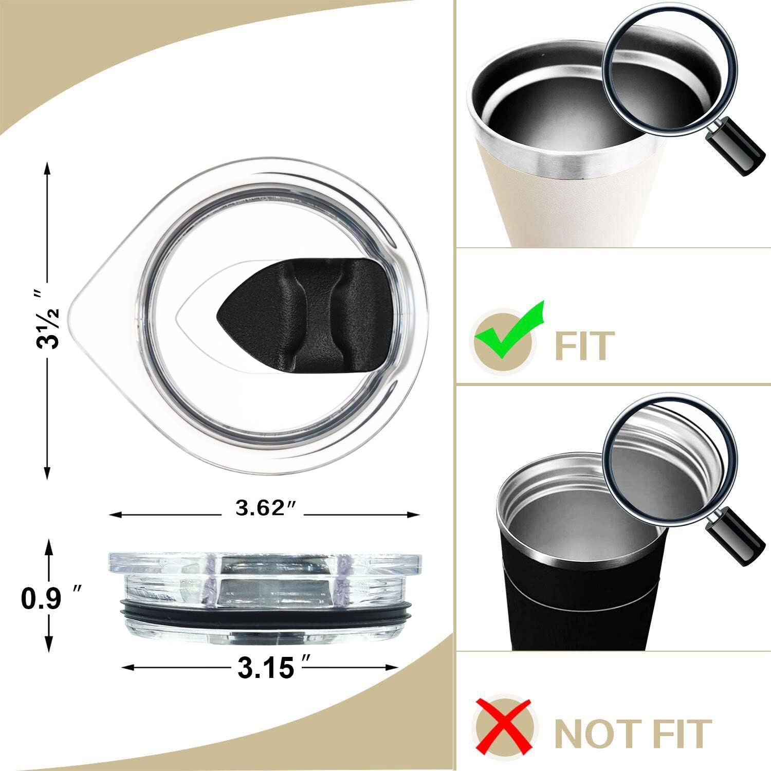 Couvercle de tasse 2Pcs Couvercle de tasse 10 oz ou 20 oz Slider magnétique Spill Proof Tumbler