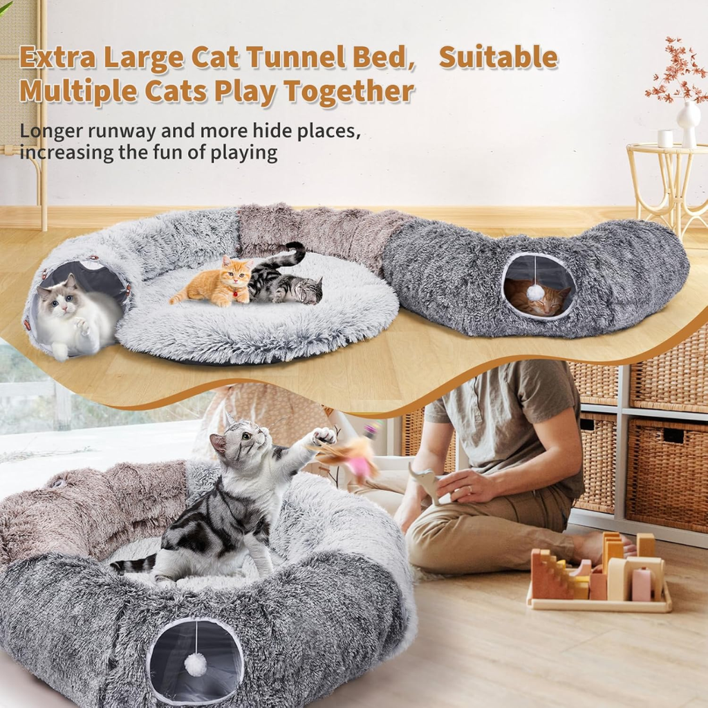 Cat tunnel with cozy bed and 20 toys included