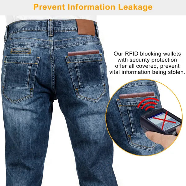 Portefeuille pour hommes PU cuir bifold Purse mince RFID boîtiers de carte de blocage W/ 2 ID fenêtre C