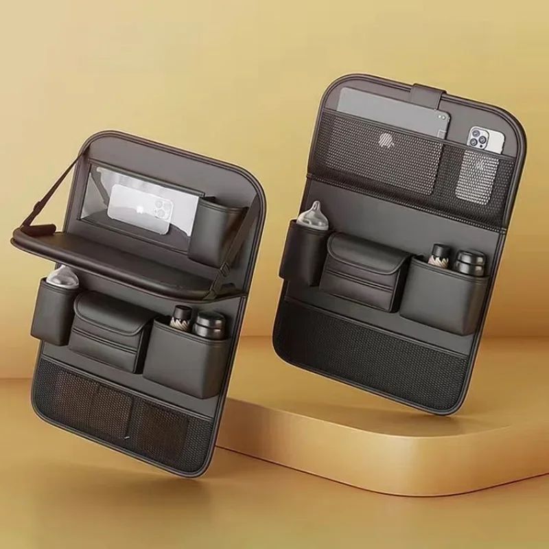 Sac de rangement de siège de voiture Siège arrière automatique Organisateur arrière avec plateau de table pliable PU Tab en cuir