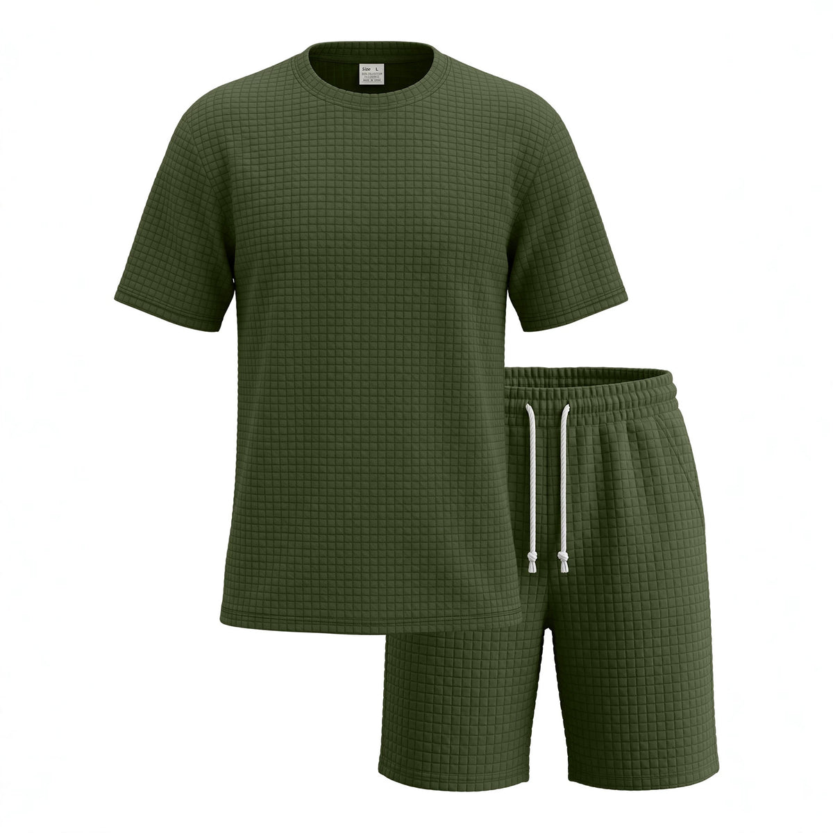 Homme Été Jacquard Lourd Petit Chèque Vintage Casual Col rond T-shirt manches courtes