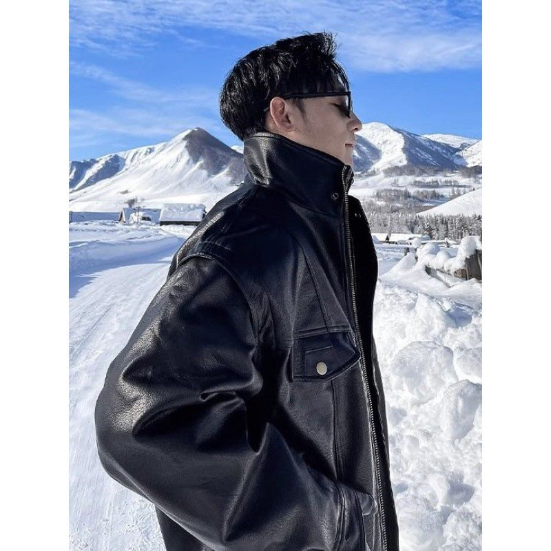 Veste en cuir Manteau d'automne et d'hiver Manteau homme Trendy Handsome polaire Épaisseur pilote Mo