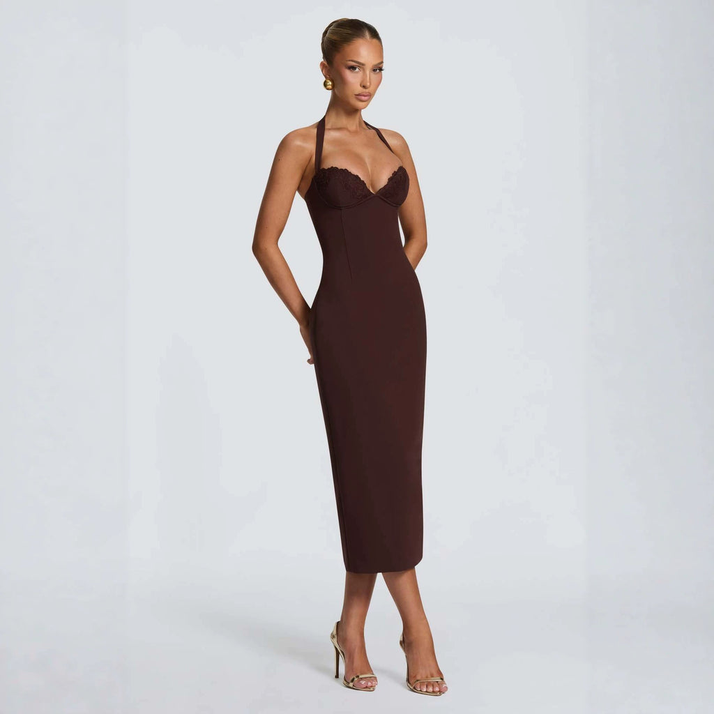 Robe en dentelle à col de lacet pour femmes