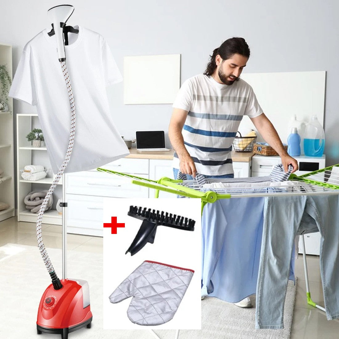 1800W Upright Garment Steamer 1.5L 11 Settings With Ironing Board