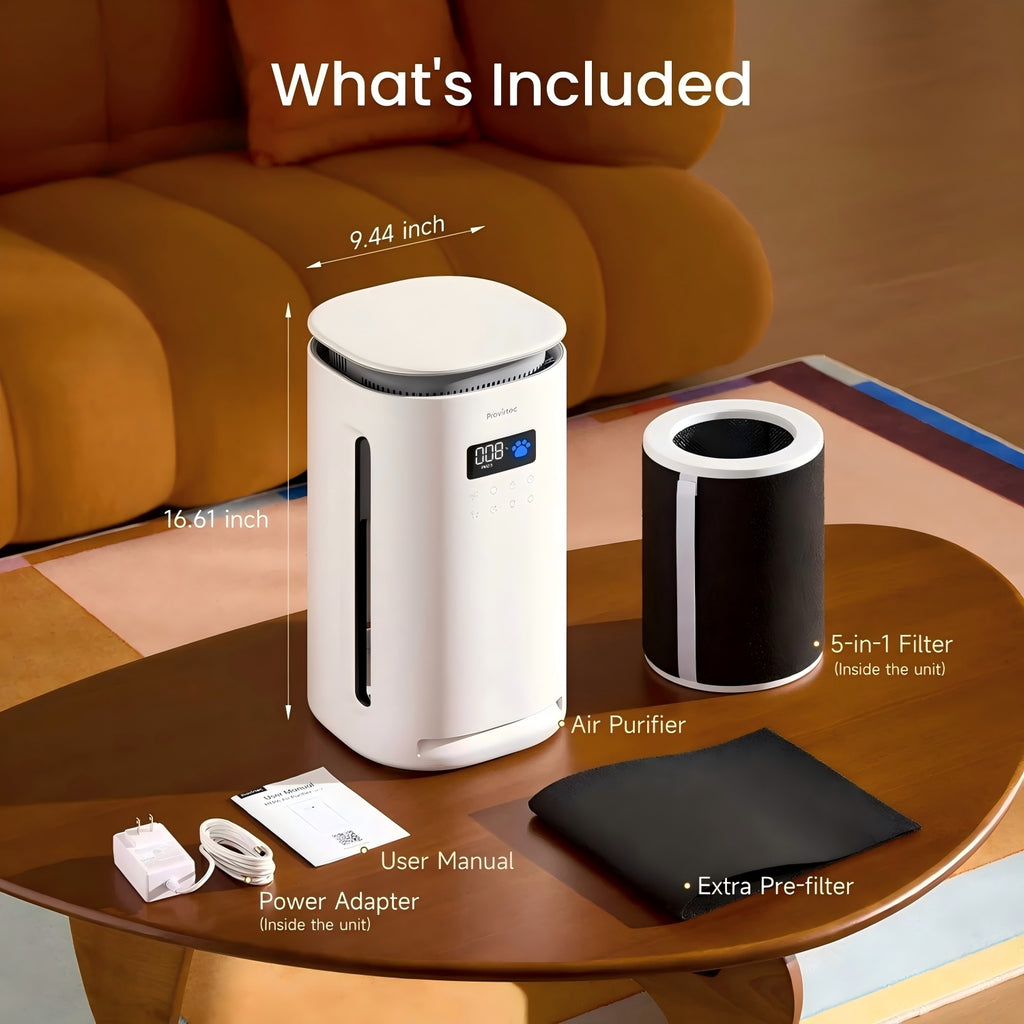 Purificateur d'air pour animaux de compagnie Provirtec pour la maison avec 4 pré-filtres lavables H13 HEPA pour les animaux de compagnie 2 Y