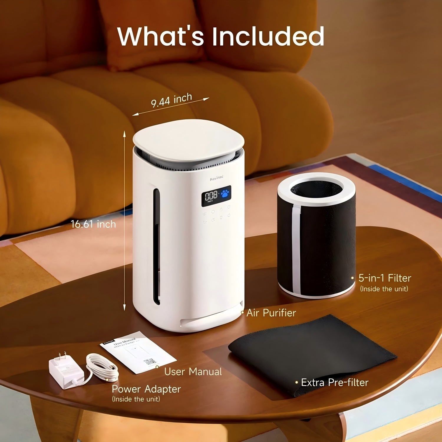 Purificateur d'air pour animaux de compagnie Provirtec pour la maison avec 4 pré-filtres lavables H13 HEPA pour les animaux de compagnie 2 Y