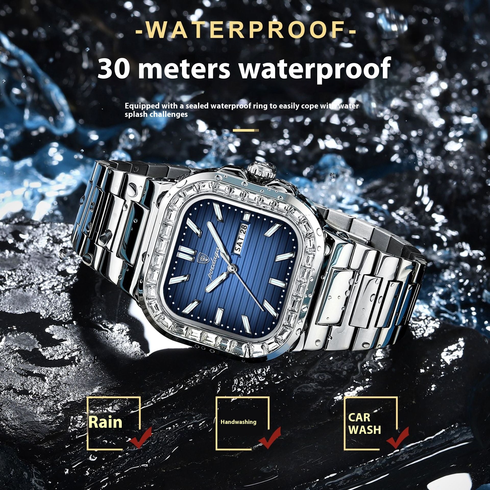 Double calendrier hommes montre diamant