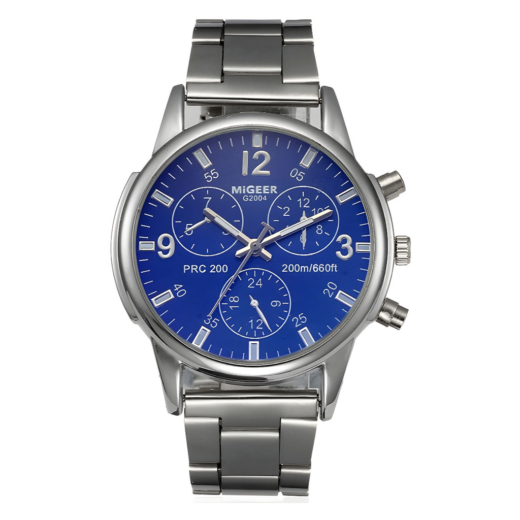 Fausse mode simple Ceinture en acier à trois yeux Montre Quartz
