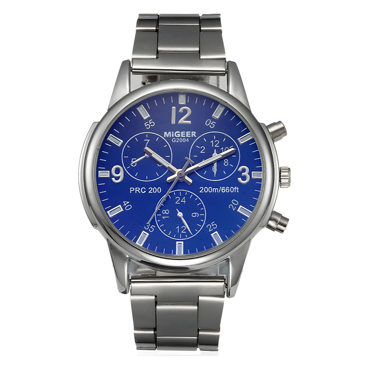 Fausse mode simple Ceinture en acier à trois yeux Montre Quartz