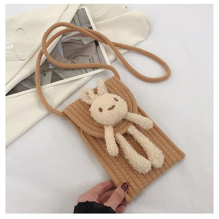 Été Cotton Rope Woven Phone Bag avec le design floral mono-épaule style