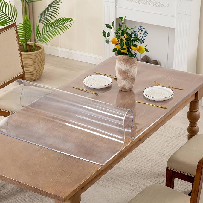 Protecteur de table transparent -1,5mm Épaisseur étanche Couverture de table en PVC résistant pour Dinin