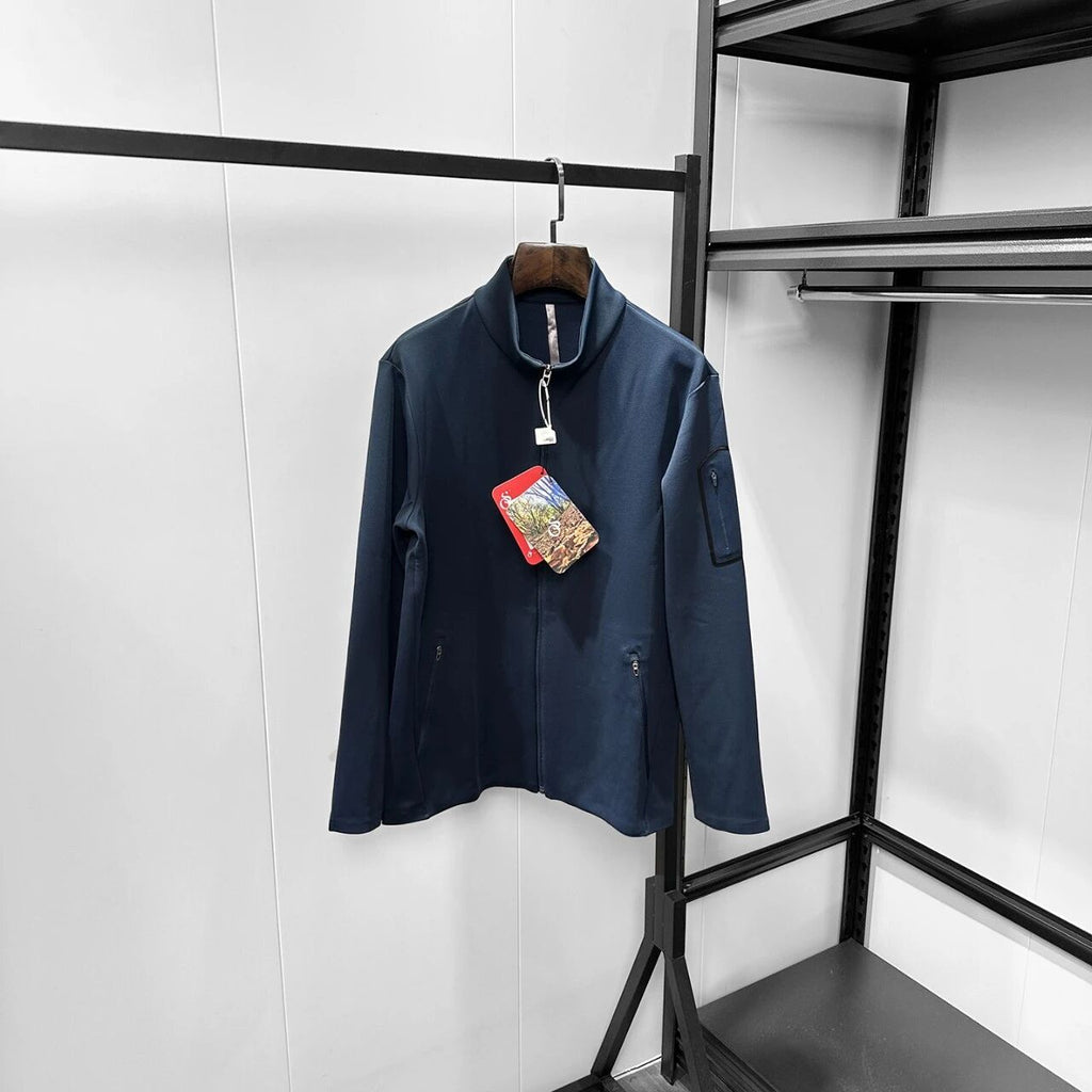 Veste Zip Up sans couture sans couture pour hommes High Density Knit Stand Collar Casual Light Business O