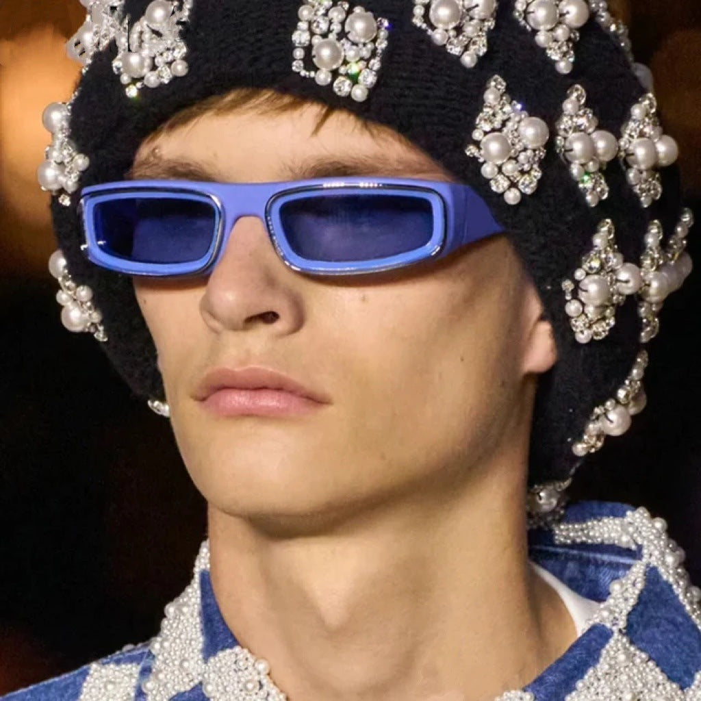 Lunettes de soleil carrées à cadre étroit double cercle