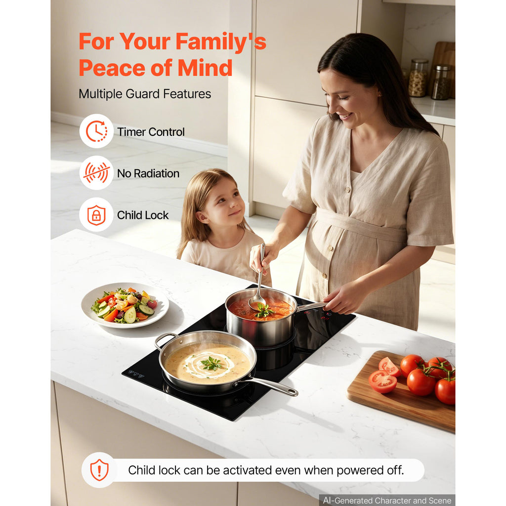 Cuisinière électrique 12 pouces 2 brûleurs Poêle portable Top 1800W 120V