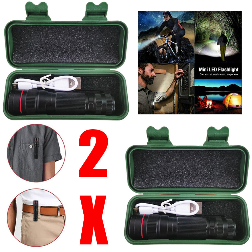 250,000 Lumens USB Rechargeable LED Mini Pen Tactical Torch Small Flashlight