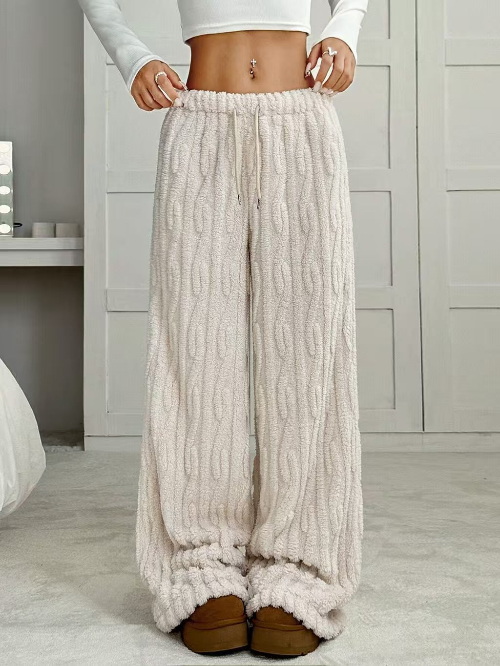 Pantalons en jacquard casual thermique en lace avant
