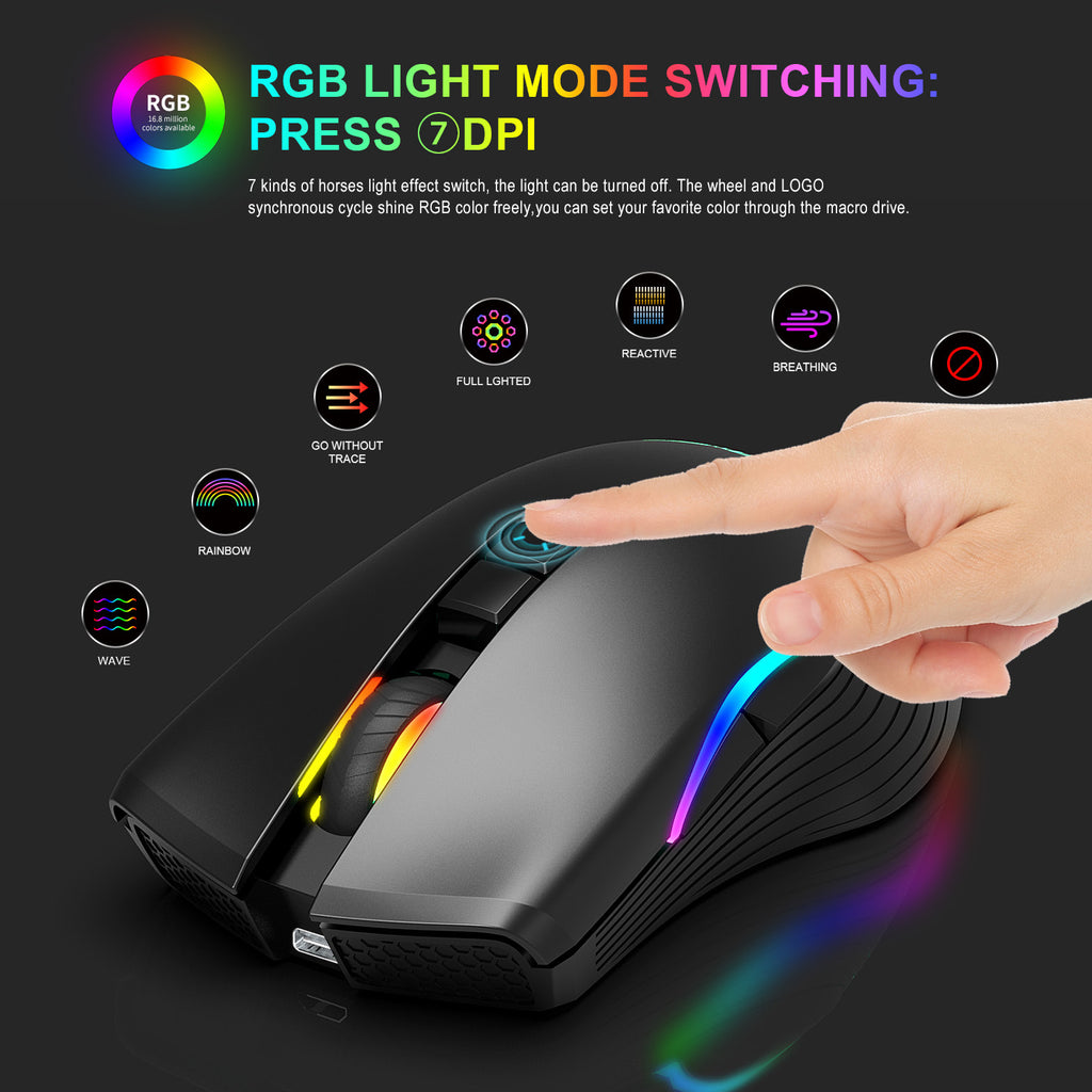 TYPE-C Interface Jeu à sept boutons RGB Souris lumineuse