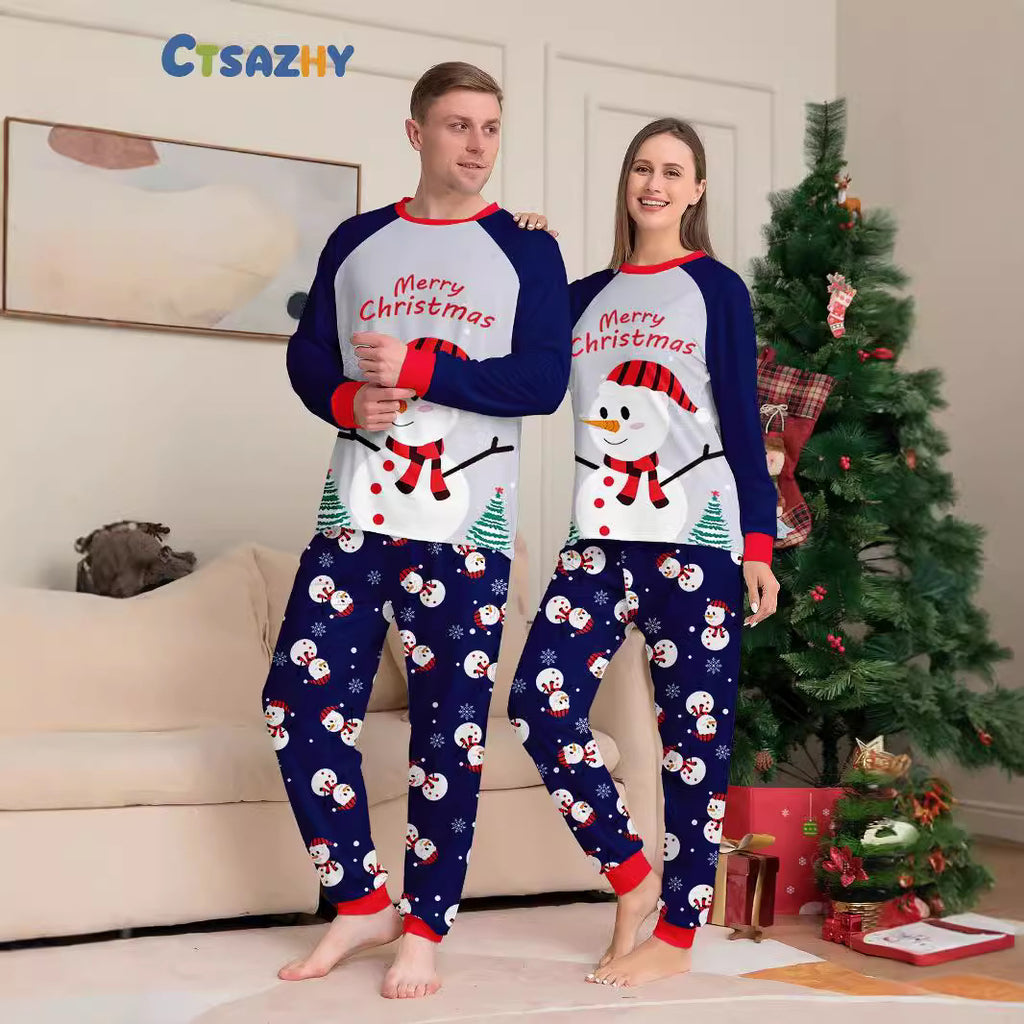 Snowman Snowflake Lettre Caricature Noël Parent-enfant Imprimé Homewear Pajamas