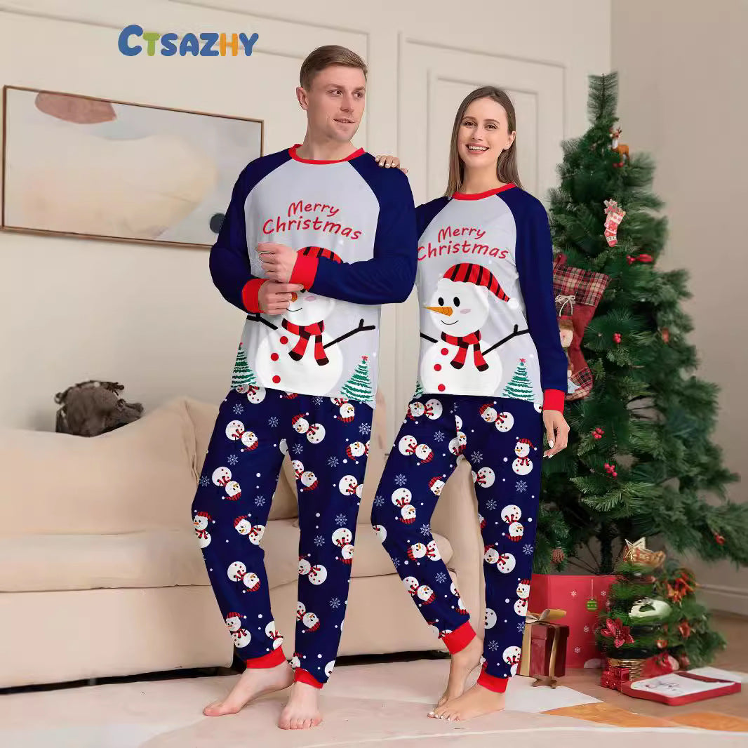Snowman Snowflake Lettre Caricature Noël Parent-enfant Imprimé Homewear Pajamas