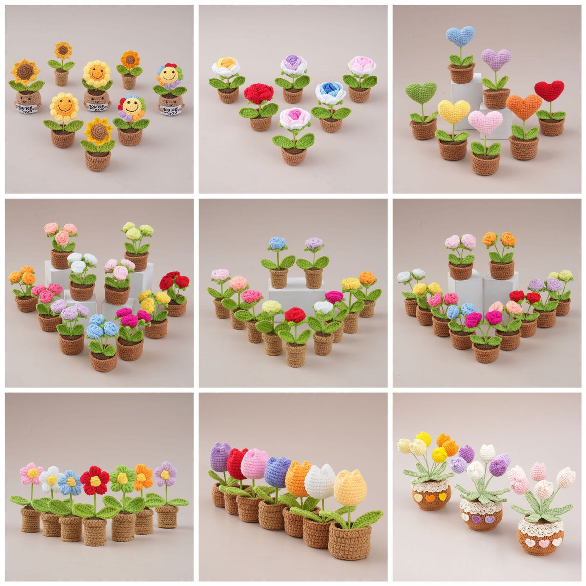 Pot de fleurs de laine et ornement floral