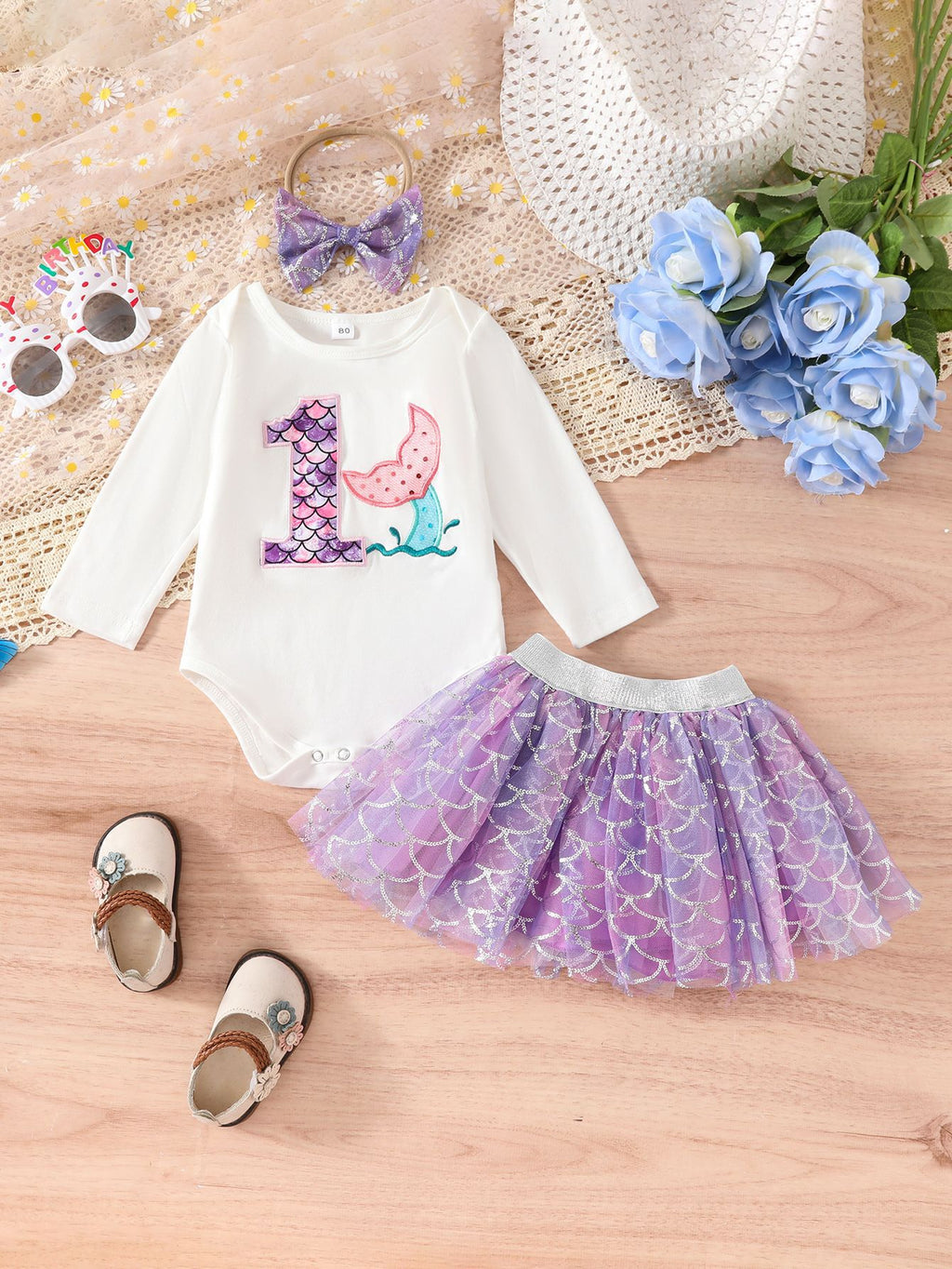 Robe Tutu violet et accessoires pour cheveux à trois pièces