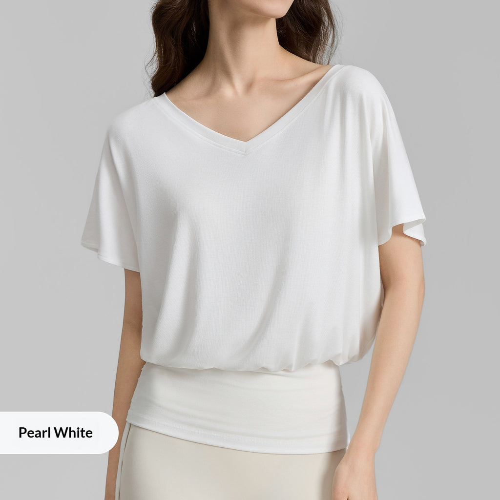 Arrivée V cou Yoga Batwing manches Slimming Sports T ShirtPilates Bare Finish Fitness Top