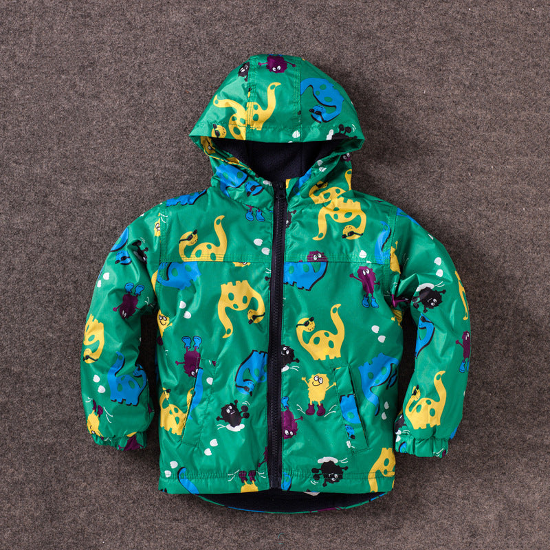 Mignon de garçon Dinosaure Windproof Veste imperméable Veste à capuche pour enfants