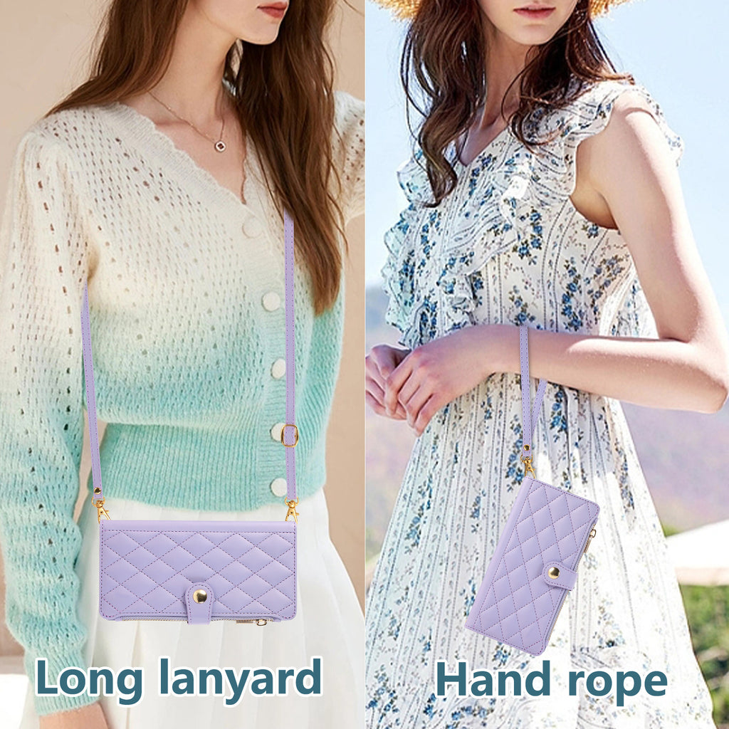 Solid Color Simple Diamond Le style de Chanel Zipper Crossbody Rope Phone Case