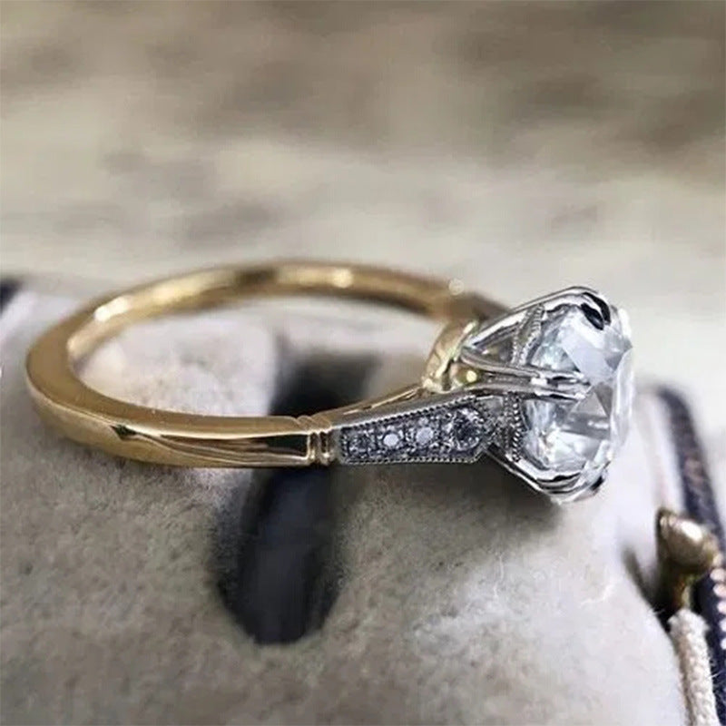 Bijoux main en laiton plaqué deux tons Zircon bague pour femmes
