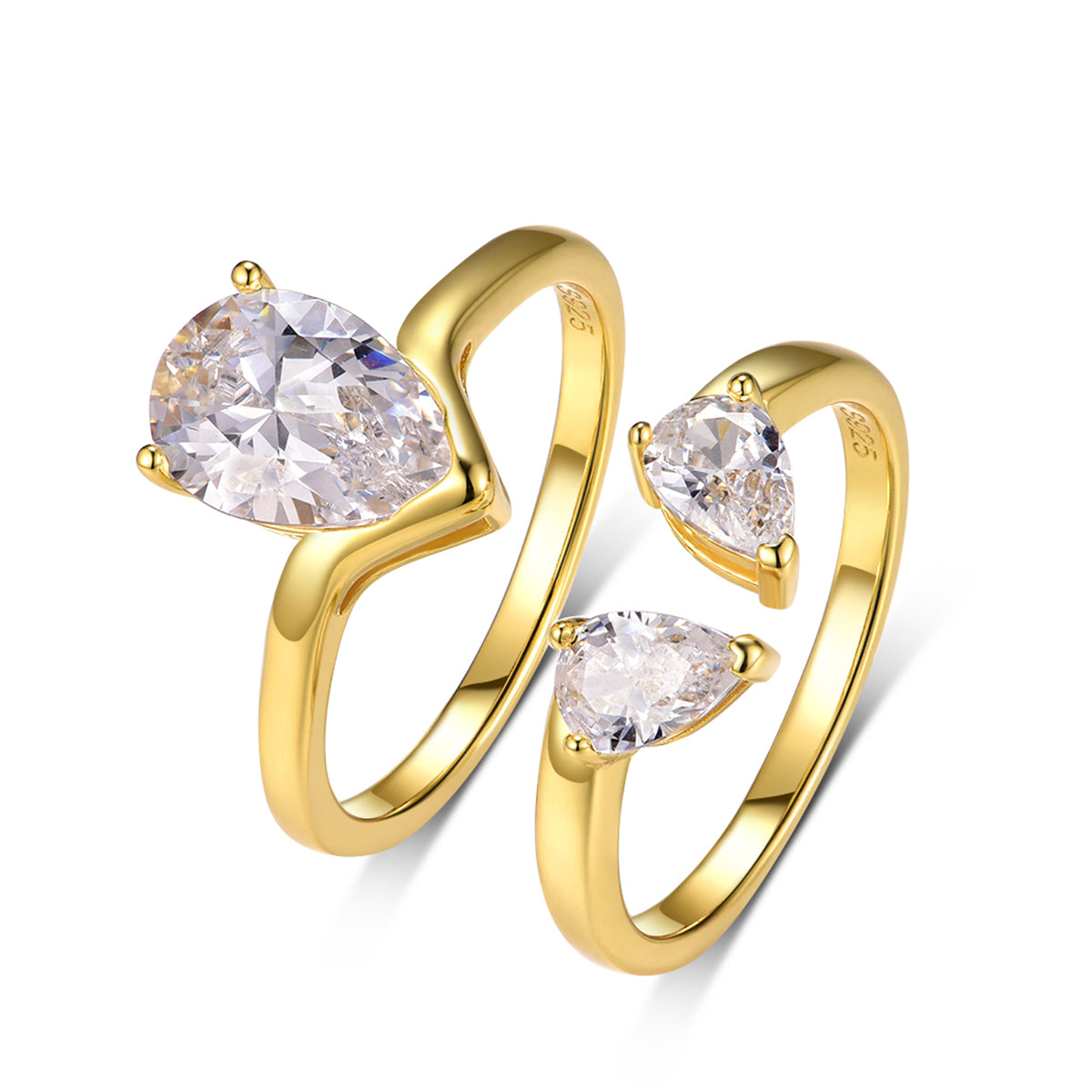 S925 Argent plaqué or 7x9mm Pear Moissanite set de mariage 1.75ct D Couleur VVS1 Open Band US