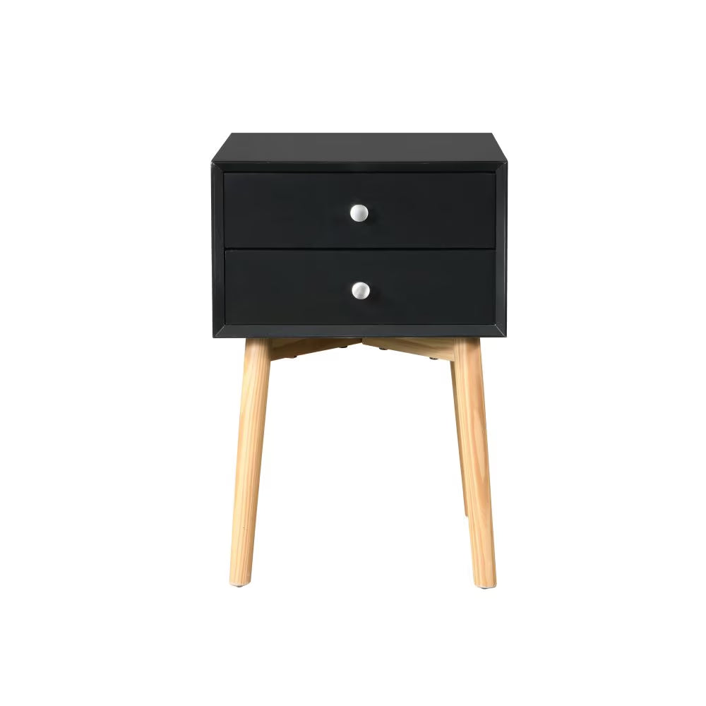 Table latérale,Bedside Table avec 2 tiroirs et pieds en bois de caoutchouc, rangement moderne mi-century C