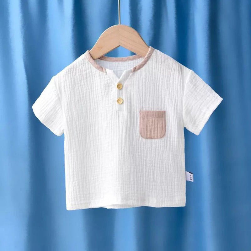 T-shirt en coton à moitié manches respirant et en lin pour enfants