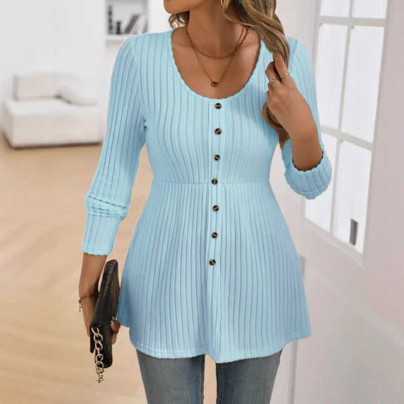 Polyvalent Solid-colore Manches longues Col d'équipage Plus-size Top