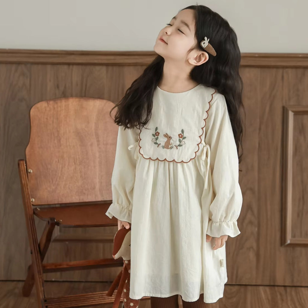 Automne Arrivée Robe de coton manches longues pour enfants