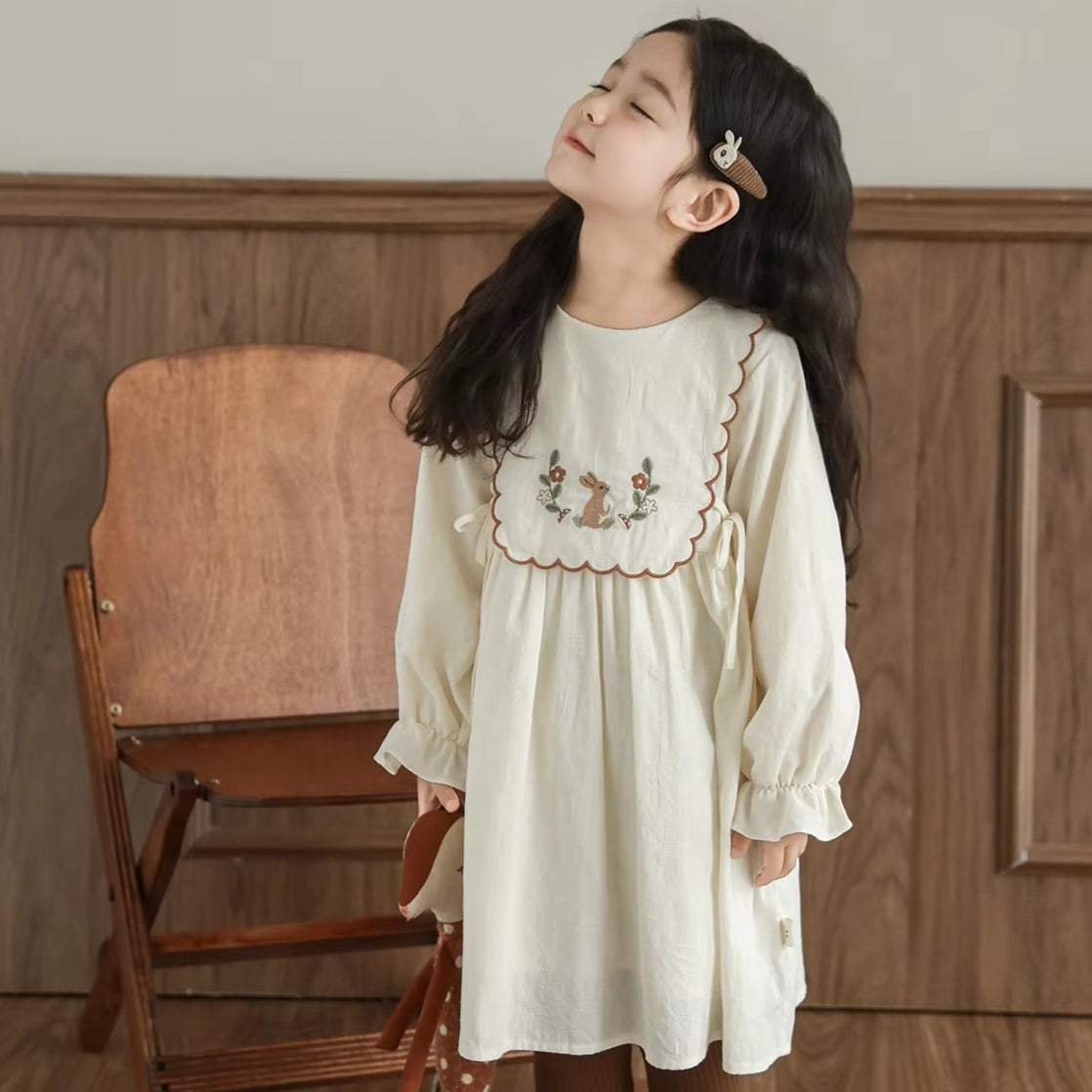 Automne Arrivée Robe de coton manches longues pour enfants