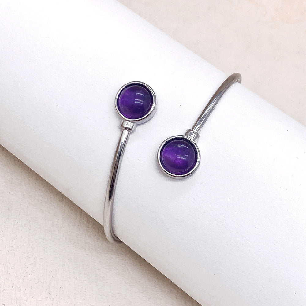 Bracelet Améthyste Bangle de cristal rond à double tête