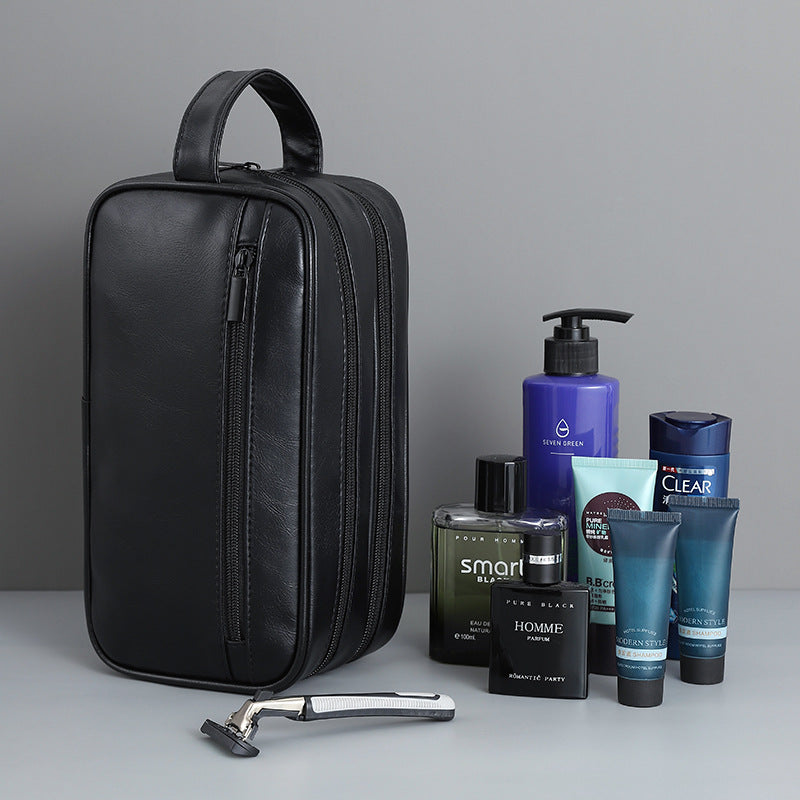 Sac cosmétique Voyage Portable double couche en cuir PU pour hommes
