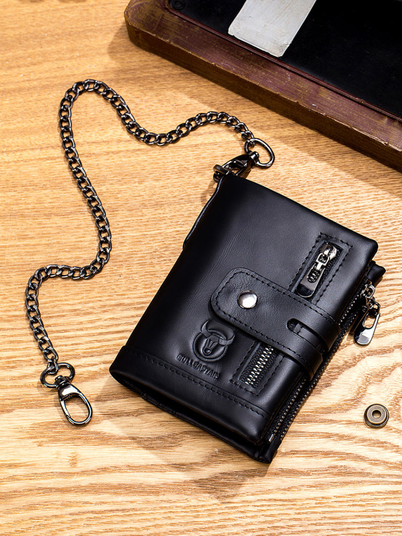 Portefeuille en cuir véritable Retro Compact Bifold Wallet avec double fermeture éclair parfait pour les pièces et