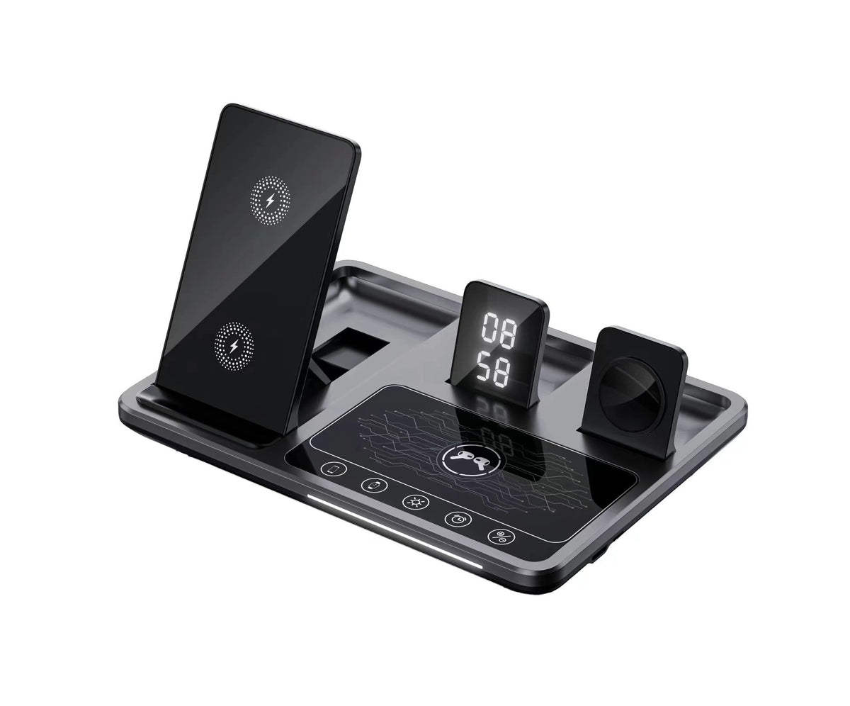 Multifonctionnel sans fil réveil de charge rapide téléphone portable pliable