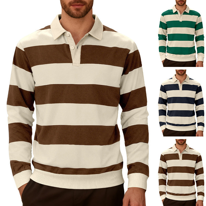Chemise à manches longues à boutons rayés pour hommes