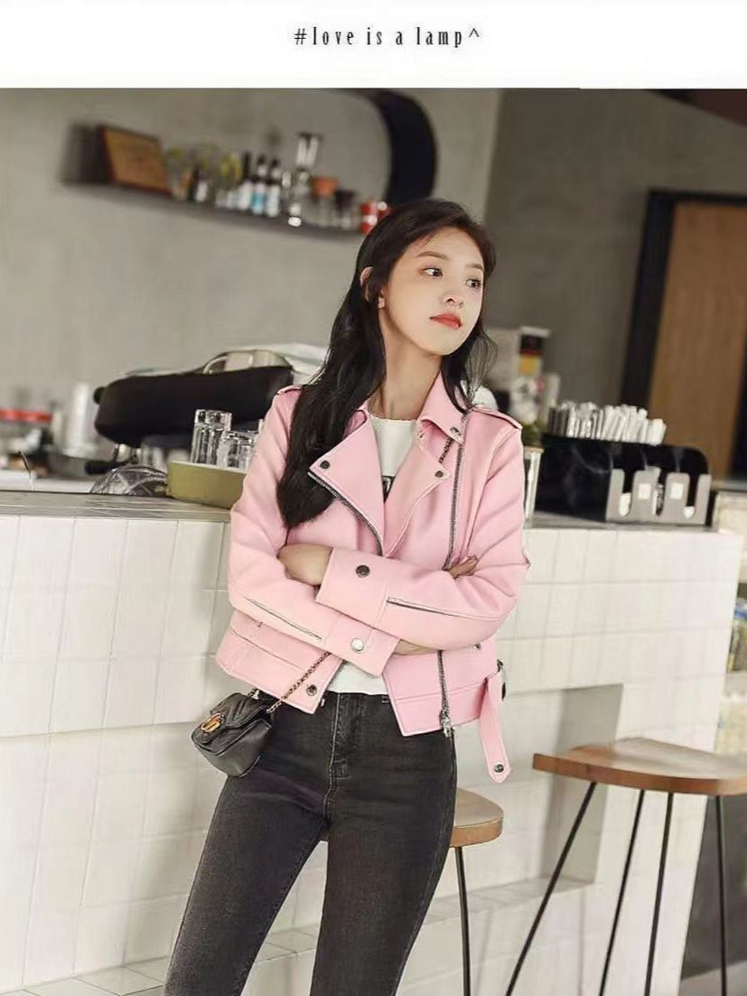 Veste courte en cuir PU mince