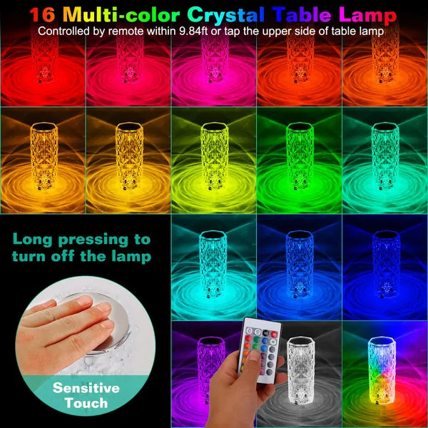 Dimmable Crystal Pink Diamond Table Lamp Touch Remote Control Night Light