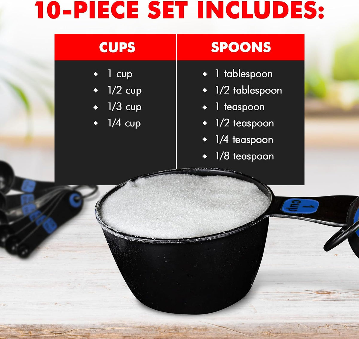 10 Pack Easy Read Set de tasse de mesure en plastique